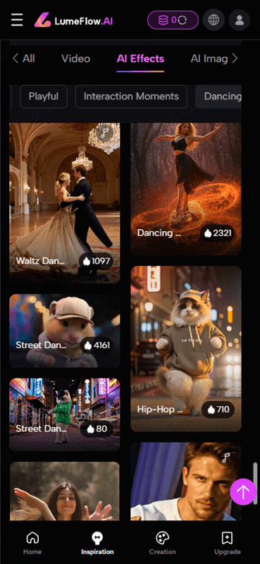 ai cat dance template selection