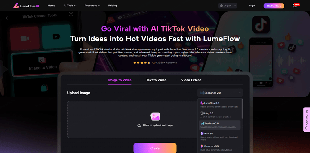 lumeflow ai tiktok generators interface