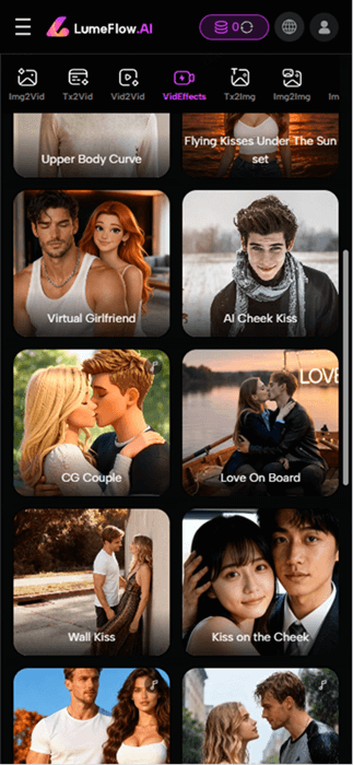 select ai kiss effect template lumeFlow