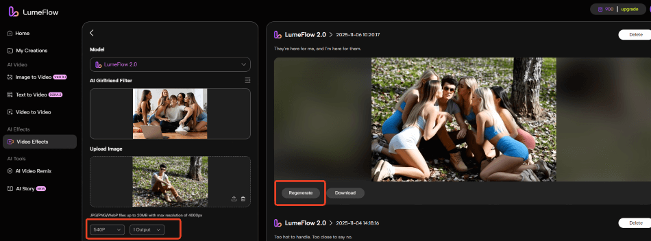 adjust video for ai grilfriends effects