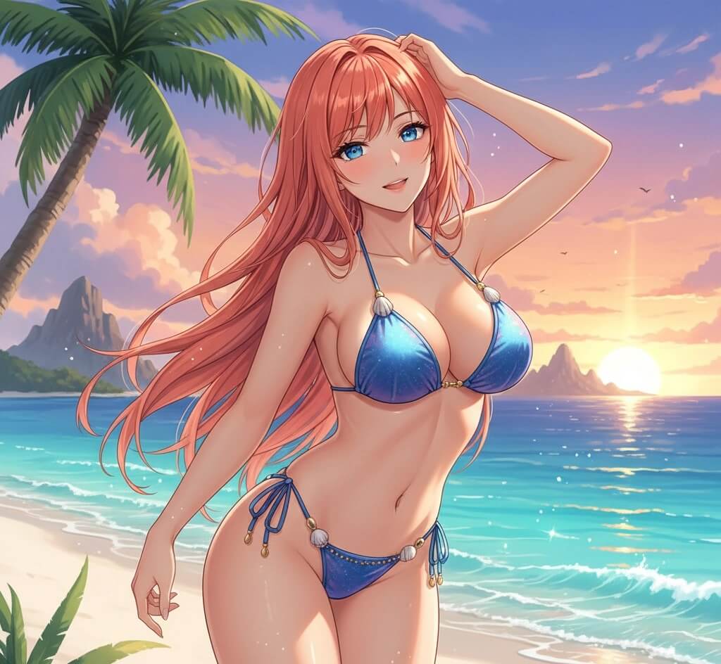 ai art beach summer anime style