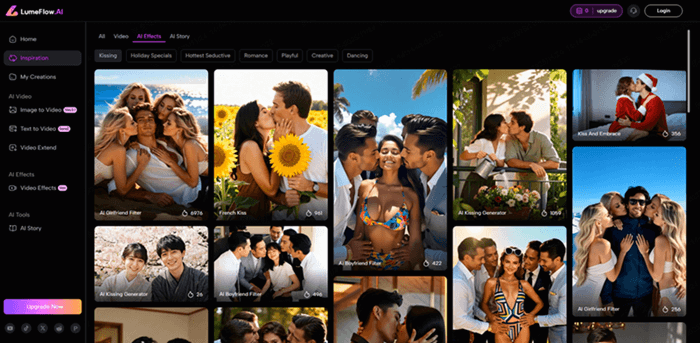 lumeflow ai kissing inspiration page