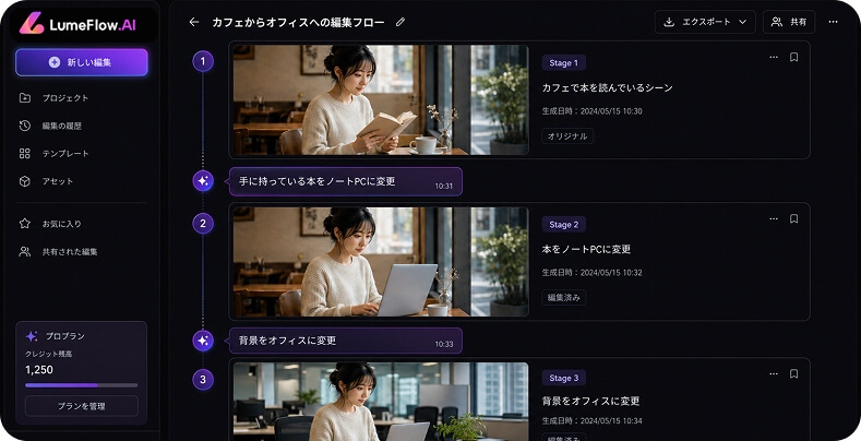 チャット画像生成AIの編集履歴と連続生成UI