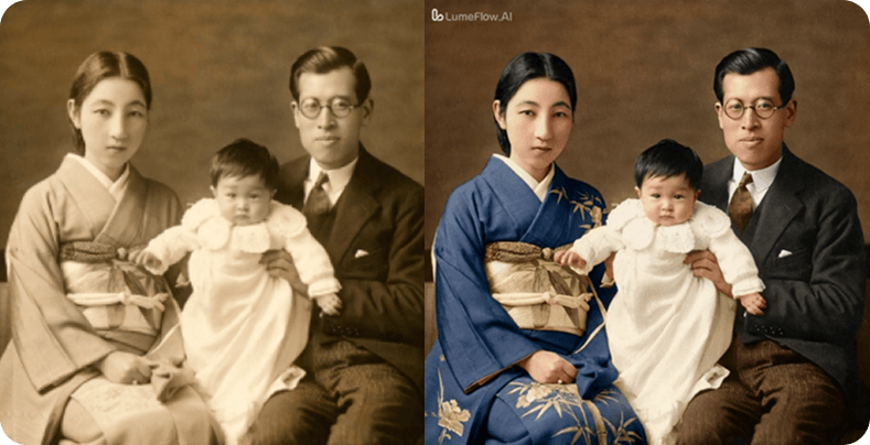 家族の白黒 写真 カラー 化