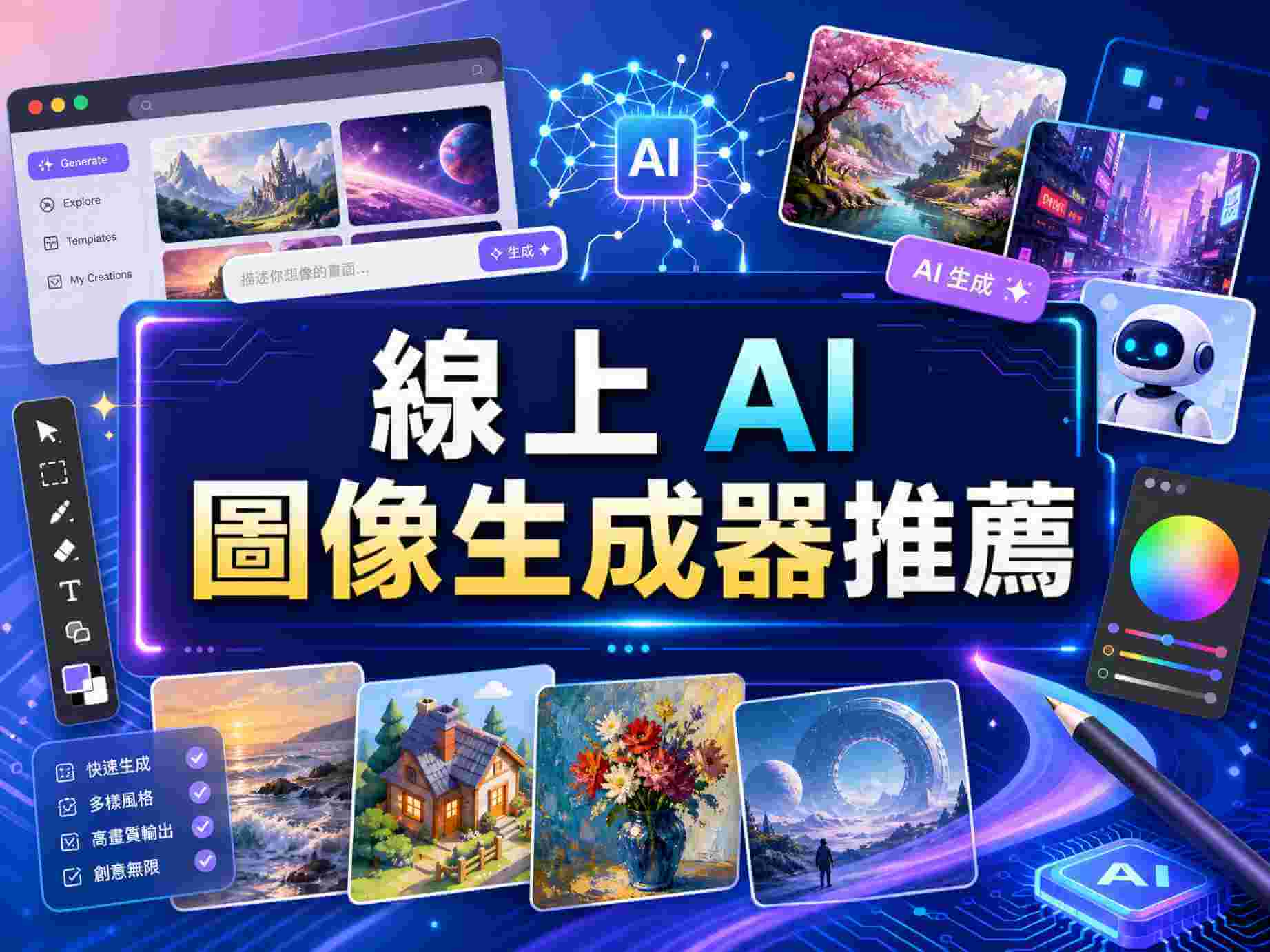 2026 年線上 AI 圖像生成器推薦｜5 款免費 AI 繪圖工具完整比較與教學
