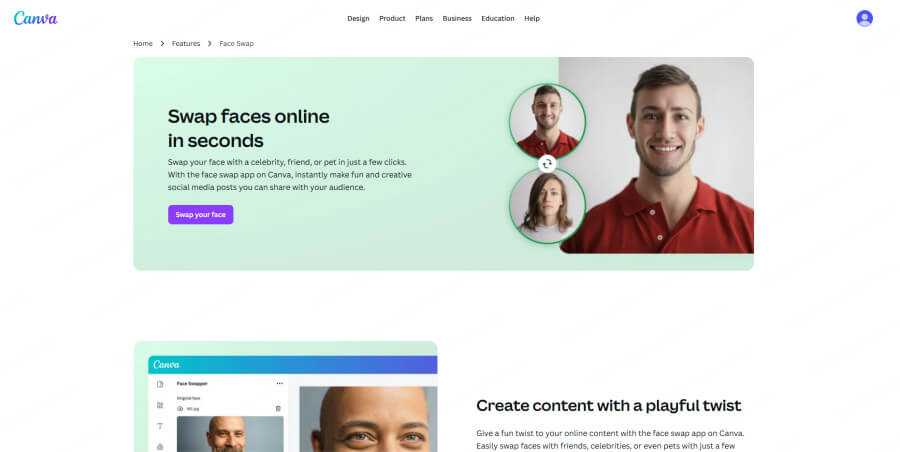 AI 換臉網站 Canva