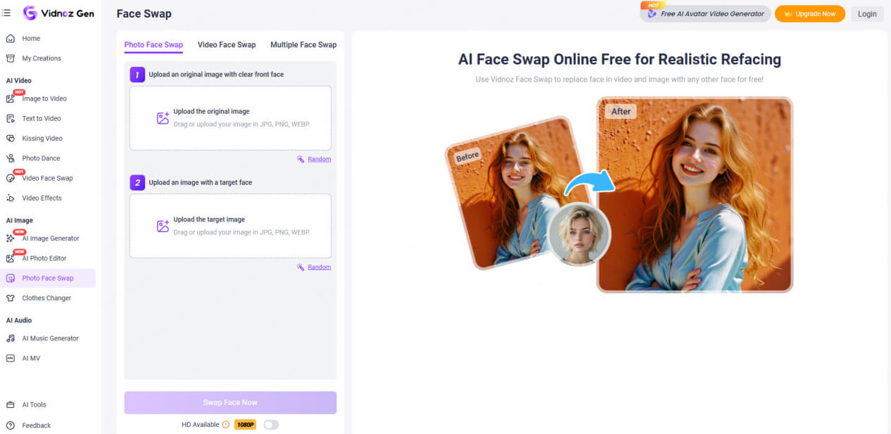 AI 換臉網站 Vidnoz AI